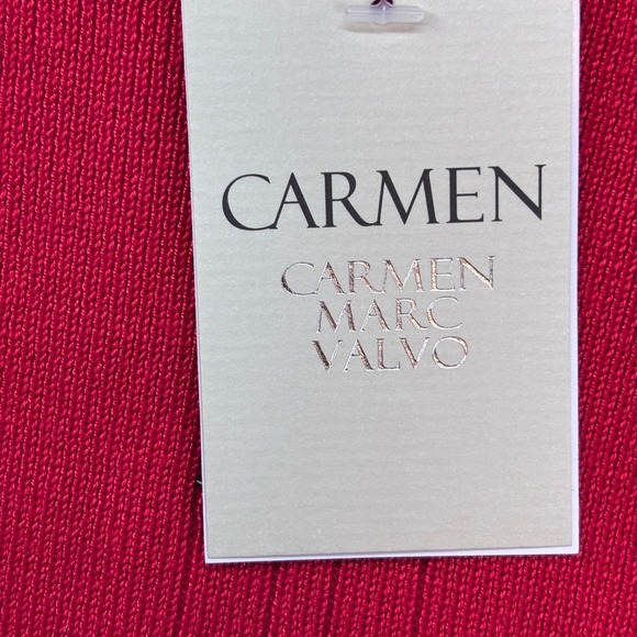 Carmen Marc Valvo Red Ribbed Tank Top Women Large New Star Studded V Neck - Picture 4 of 12